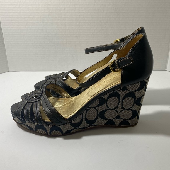 COACH Signature Vintage Katherine Wedge Sandals Black Size 9 - Picture 5 of 8